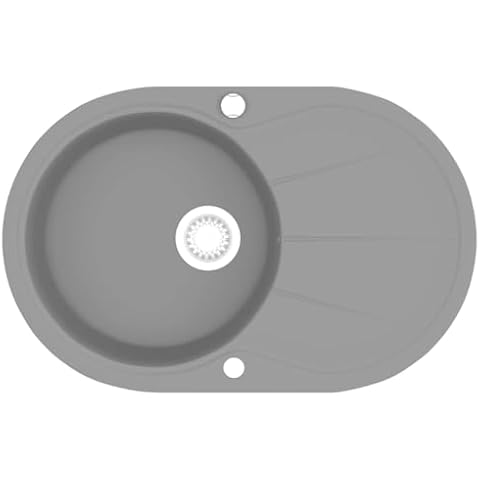 vidaXL Grey Granite Kitchen Sink with Strainer Cover