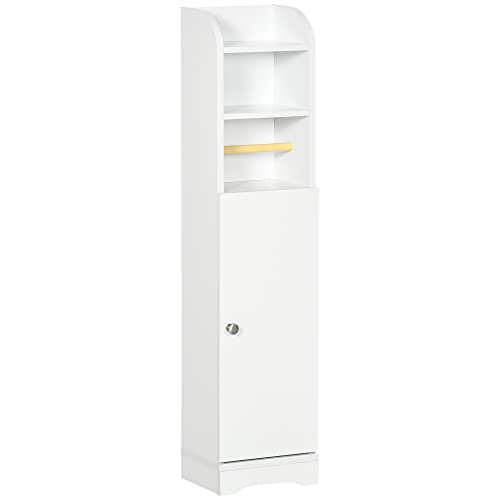 kleankin Meuble Colonne avec Porte-Papier de Toilette Rangement pour Papier Gain de Place Salle de Bain 23 x 18 x 100 cm Blanc