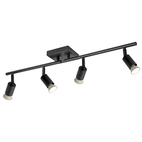 Image of 4-Light GU10 Track Lighting, Black Adjustable Ceiling Spot Light Kit, Industrial Flush Mount LED Track Light for Kitchen, Hallway, Living Room