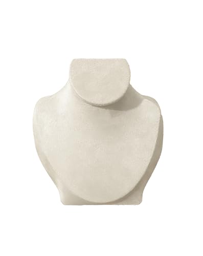 TINGSING Suede Necklace Display Stand Jewelry Bust Display Necklace Holder With Wooden Base Mannequin Pendant Chain Organizer Jewellery Showcase Rack for Home, Boutique, Trade Shows,Beige,Small