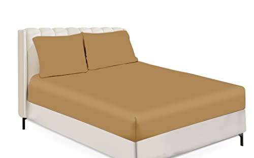 Sábana Bajera de percal de 180 Hilos, polialgodón, Ajustable, 50% algodón, 50% poliéster, Natural, Matrimonio Grande Cover