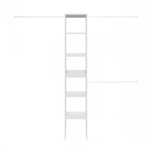 Image of Furinno FANO Closet Organizers and Storage, 5-Tier Closet Storage Organizer with 3 Hanging Bars, Wardrobe Closet Shelf Towers, Adjustable Shelves, for Bedroom, Living Room, White