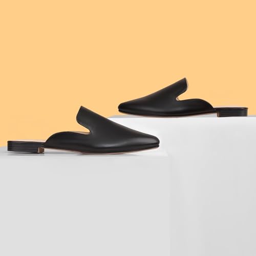 Image of MUSSHOE Women's Pointed Toe Mule Flats: Comfortable Lightweight Slip On Backless Loafers with Memory Foam for Office Work & Dressy Casual Wear