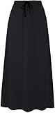 BETYRITA Women's Autumn Winter Fleece Lined Warm Soft Long Skirt Drawstring Elastic Waist A-Line Flared Maxi Ankle Skirts (Black,Medium)