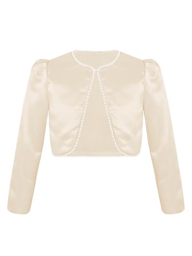 Kids Girls Long Sleeve Cardigan Jacket Shiny Rhinestone Bolero Satin Cover up for Wedding