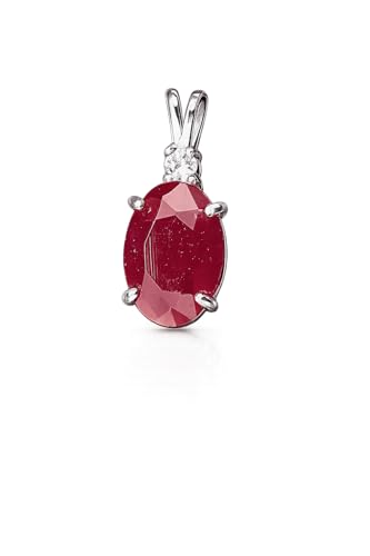 AJUSH ENTERPRISES Oval Shape Simulated Ruby Pendant, Red Gemstone Solitaire, Silver Plated 4-Prong Set Fashion Jewelry for Men & Women