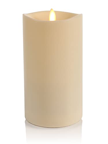 Image of Luminara Outdoor Flameless LED Ivory Candle Melted Edge 3.75 inch x 7 inch Real Moving Flame Battery Operated Timer Plastic Weather-Resistant