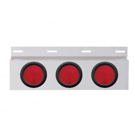Image of United Pacific 10641 Mud Flap Hanger, Mud Flap Plate, Top, Stainless, with Three 4 inch Lights & Grommet, Red Lens