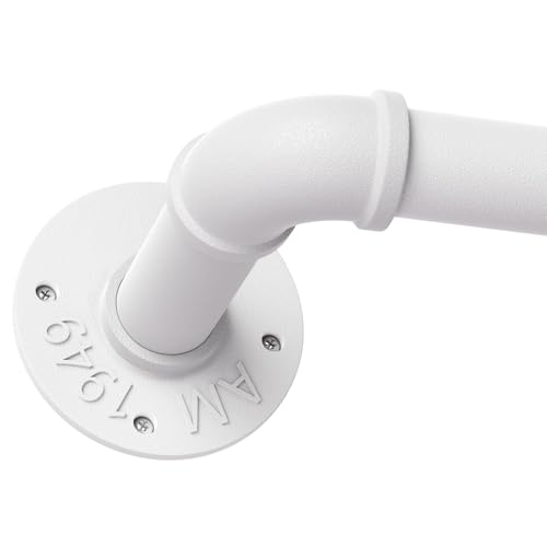 Gardinenstange Schwarz Ausziehbar, Industrial Vorhangstange Deckenmontage, Industriell Scheibengardinenstange 25 mm Durchmesser, 76 bis 305 cm, Weiß