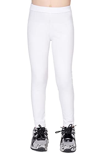 Leggings de algodón NYS para niños, hasta el Tobillo, para niñas, Lisos, de Color sólido, Largos, Unisex, Color Blanco, Talla 128 cm (8 años) Cover