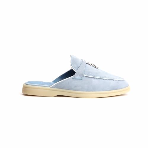Image of XOBZJH Designer Women's Mules Flat Heel - Suede Leather Flats with Tassel Detail, Comfortable Slip-On Backless Loafers,Casual & Work Shoes