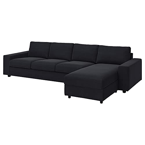Ikea VIMLE - Sofá de 4 plazas con chaise longue, con reposabrazos anchos, color negro y azul