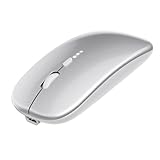 Rechargeable Wireless Mouse, 2.4G Slim Mute Silent Click Noiseless Optical Mouse with USB Receiver Compatible with Notebook, PC, Laptop, Computer, MacBook (Silver)