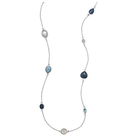 IVY & BAUBLE Sterling Silver Multi-stone (Larimar, Blue Topaz, Dyed Aventurine, Moonstone) Endless Long Necklace, 29" Cover
