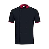 Chef Jacket for Men Women Comfortable Short Sleeve Kitchen, Button Closure Hotel Uniform Breathable, Restaurant, Unisex Chef Jacket Shirts Camisas De Chef para Hombre Black