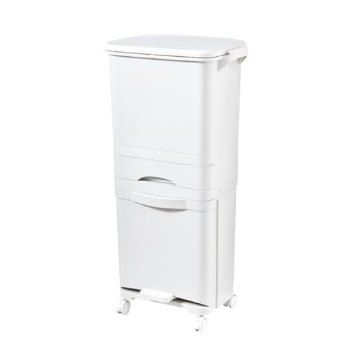 Andula ゴミ箱 ダストボックス 分別 ペダル式 フタ付き スリム 2-3段 2-4分別可能 キャスター付き ワンタッチ開閉 大容量 消臭 密閉 衛生 組立品 (ダブルインナーバケツ - 3段)