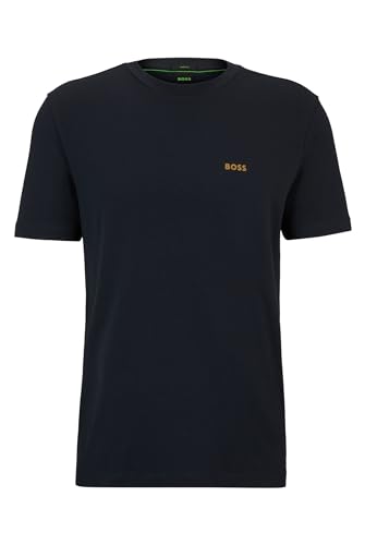 BOSS Mens Tee Regular Fit Stretch Cotton T-Shirt with Contrast Logo Dark Blue XL