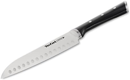 Tefal Ice Force Santoku Messer, 18 cm Klinge, Korrosionsschutz, Handschutz, Made in Germany Edelstahl, lang anhaltende Schneidleistung und Schärfe, Edelstahl/Schwarz, K23206