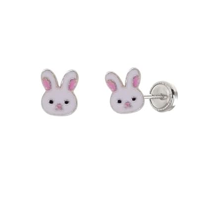 MINOPLATA Pendientes conejo de Plata de ley 925 con cierre rosca seguridad para niñas | Ya disponible en tu tienda friki favorita! En mundofriki.es!