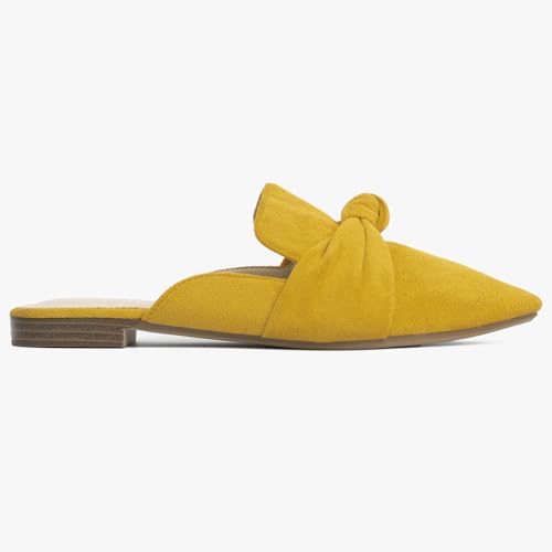 Image of MUSSHOE Mules for Women with Bow Knot: Pointed Toe Flats - Cloud-Cushion Suede Backless Loafers for Office & Casual Wear - Wide-Fit Friendly Slip On Slides with Memory Foam