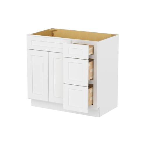 Image of Furinno Shaker Drawers Right Bath Vanity Cabinet Without Top, Ready to Assemble, 21 D x 36 W x 34.5 H, White