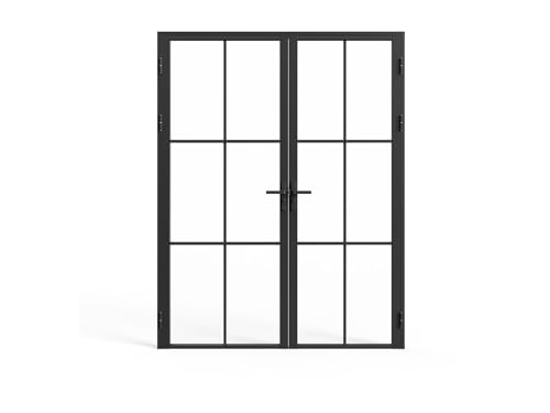 Vente-unique - Puerta con dos hojas de aluminio y vidrio templado - Alt. 204 x Ancho 146 cm - SEROTO