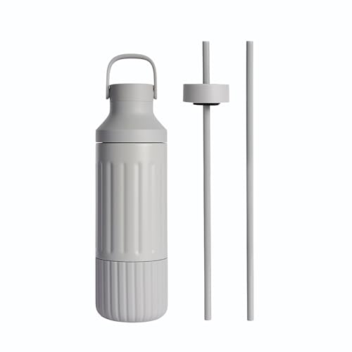 BEAST Health® Stainless Steel Water Bottle, 22 oz, Insulated Stainless Steel, Leak-Proof, Reusable Straw System, Portable Carry Cap, BPA-Free, Dishwasher Safe (Pebble Grey)