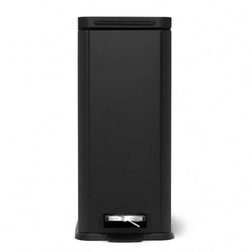 Image of Home Zone Living 8 Gallon Slim Kitchen Trash Can with Soft Close Lid, Step Pedal, Bag Tuck Band, and Removable Liner, Stainless Steel, Matte Black