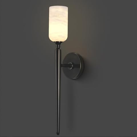 Sucelating Alabaster Wall Sconce, Black Bathroom Sconces, Sconces Wall Lighting for Living Room Vanity Foyer Hallway Bedroom Staircase H-22in(Dimmable Bulb INCL) Cover