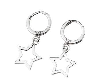 Silver-Tone Star Hoop Earrings with Hollow Star Charms-image-48