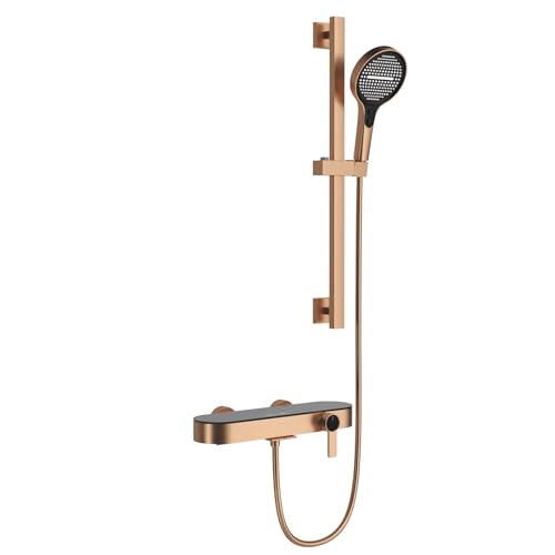 Grifo de Bañera con Cascada Y Ducha de Pared En Oro Rosa con Barra Elevable