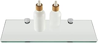 SAYAYO Bathroom Glass Shelf Wall Mounted 7MM Tempered Transparent Glass with Chromed Shelf Brackets 380MM Length, EGBL1012R-C