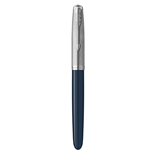 Image of Parker 51 Fountain Pen, Midnight Blue Barrel, Chrome Trim, Fine Nib, Black Ink Cartridge, Gift Box