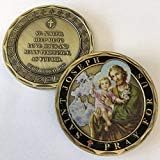 ST. Joseph Pray for US Catholic Commemorative Coin. Cast with Colorized Saint and Beautiful Iron Plating & Ancient Bronze Original one-of-a-Kind Design.
