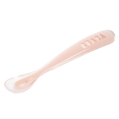 BÉABA   Cuchara de silicona para bebés y recién nacidos, destete, rosa, 1 pieza