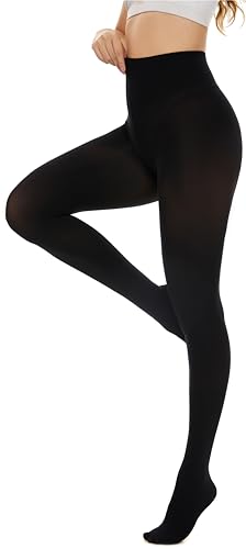 Hiltzo Medias para mujer, semiopacas, coloridas, cintura cómoda, elásticas, finas, 80 denier, Negro , XXL-3XL