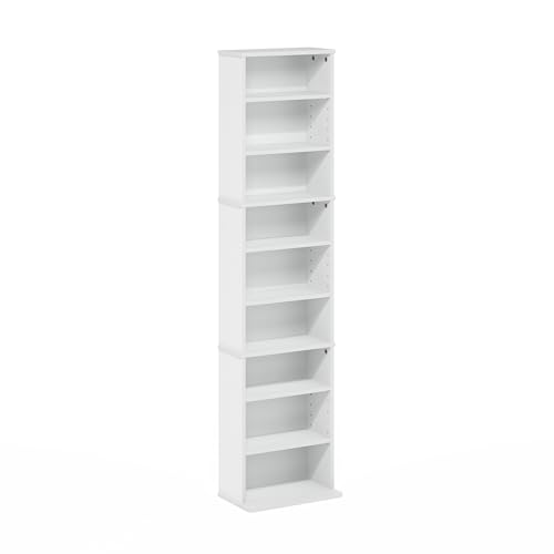 Image of Furinno Jaya DVD Shelf, 9-Shelf Tall Narrow CD Rack, Media Shelf with Adjustable Shelves, DVD Storage Cabinets for CD Bluray Game Disc, Easy Assembly, for Living Room, Home Office, White