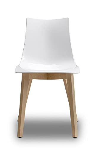 Scab Design Chaise Design Pieds en Bois Natural Zebra Pop en Plastique Blanc/Pied en Bois Naturel