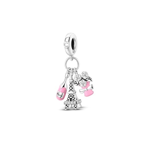 Charm Paris Romantico in Argento 925 con Dettagli Rosa e Tour Eiffel per Pandora