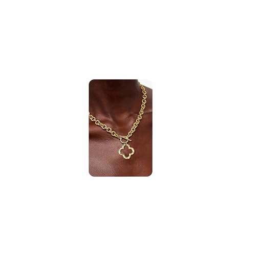 Krfy Chunky Gold Necklace for Women, Hammered Clover Necklace for Women Non Tarnish, Necklace Pendant, Dainty Toggle Necklaces Paperclip Chains Jewelry 16K Gold Plated 45cm