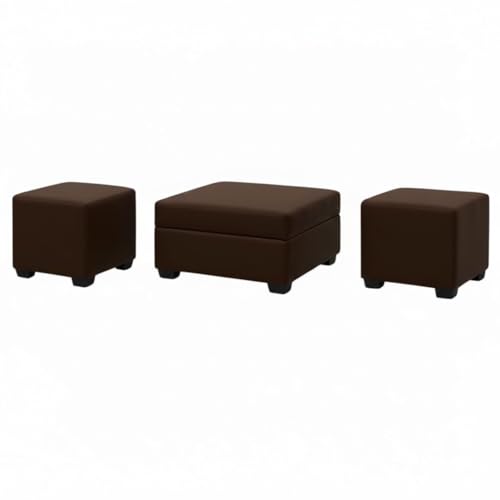 Image of FURNY Gloria 8 Seater Fabric RHS L Shape Sofa Set with 1 Centre Table & 2 Puffy (Dark Brown) | Premium Velvet Finish | Ideal of Living Room