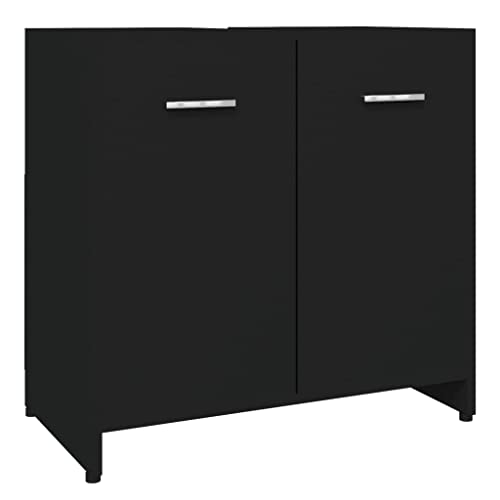 vidaXL Armario de Cuarto de Baño Aseo Almacenamiento Almacenaje Mueble Estante para Lavadero Ordenado Robusto Estable Madera Contrachapada Negro