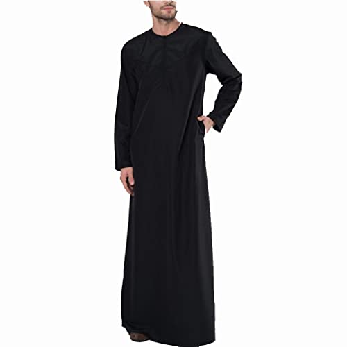 Thobe Kaftan pour homme - Robe musulmane saoudienne à manches longues col ras du cou