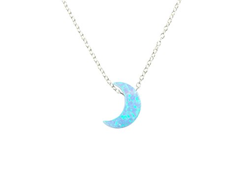 Light Blue Moon Opal Necklace. Half Moon Necklace Crescent lab created Opal Moon Charm Necklace