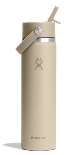 Image of Hydro Flask Water Bottle - Insulated Stainless Steel - Wide Mouth Flex Straw Lid, Non Spill, Leakproof and Refillable in 24 Oz Tonal Oat