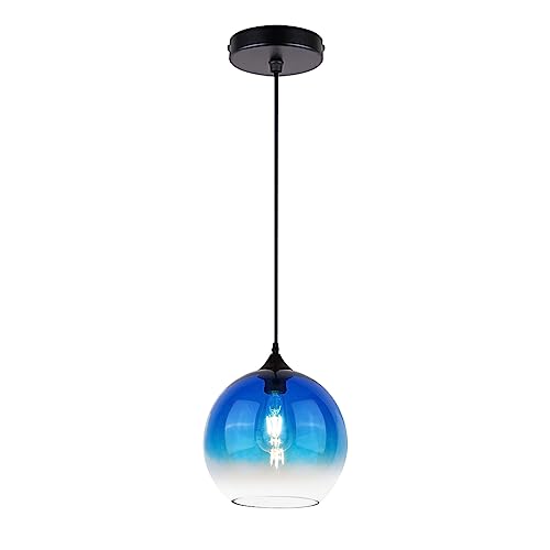 Qepeety Globe Pendant Lighting Gradient Blue Glass Pendant Lamp with 47.2inches Adjustable Cord, Black Vintage Chandelier Pendant Lights for Living Room Dining Room Kitchen (Gradient Blue)