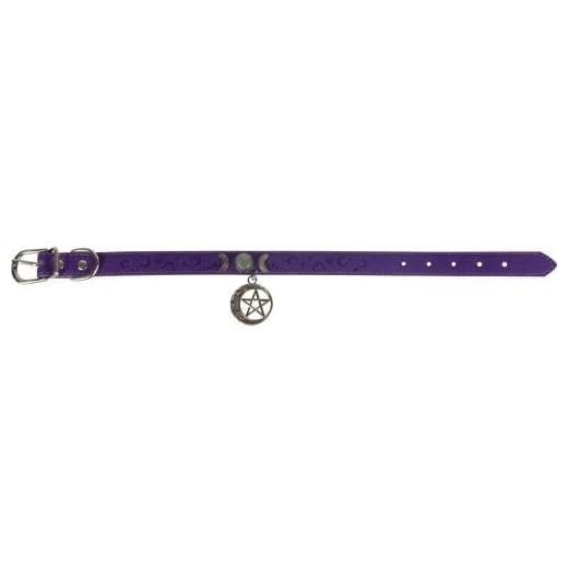 Kheops International Vegan Leather Cat and Dog Collar Crescent Moon with Pentacle, Medium, Gifts, Pet Accessories