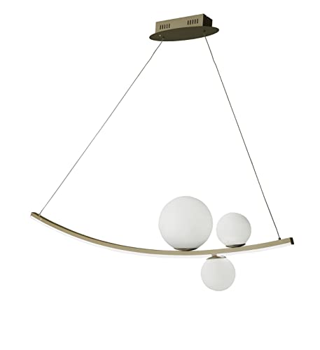 Balançoire suspension LED une note de poésie en métal doré et verre soufflé blanc pour votre salon