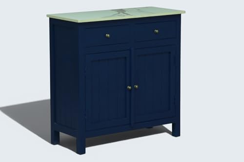 Image of Solid Wood Madrid Sideboard Cabinet (S) | Sideboard with Sintered Stone Top | Finish- Acrylic Midnight Blue