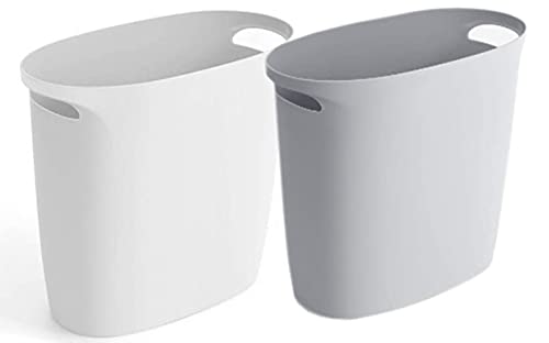 Image of 4 Gallon Small Trash Can Bathroom Wastebasket Garbage Can for Kitchen Office Bathroom Bedroom (White+Gray, 4 Gallon(2 Pack))